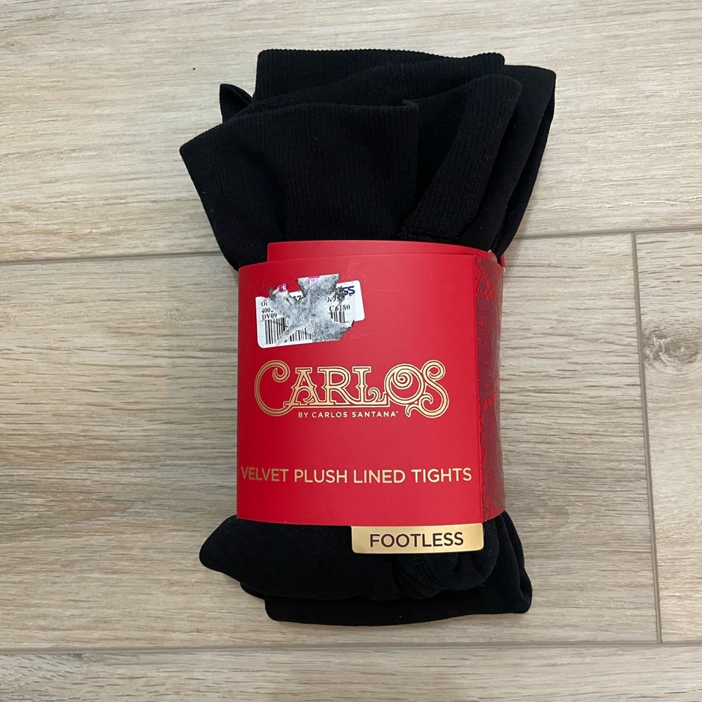 New womens Carlos Black Velvet Plush Lined footless Tights size S/M
